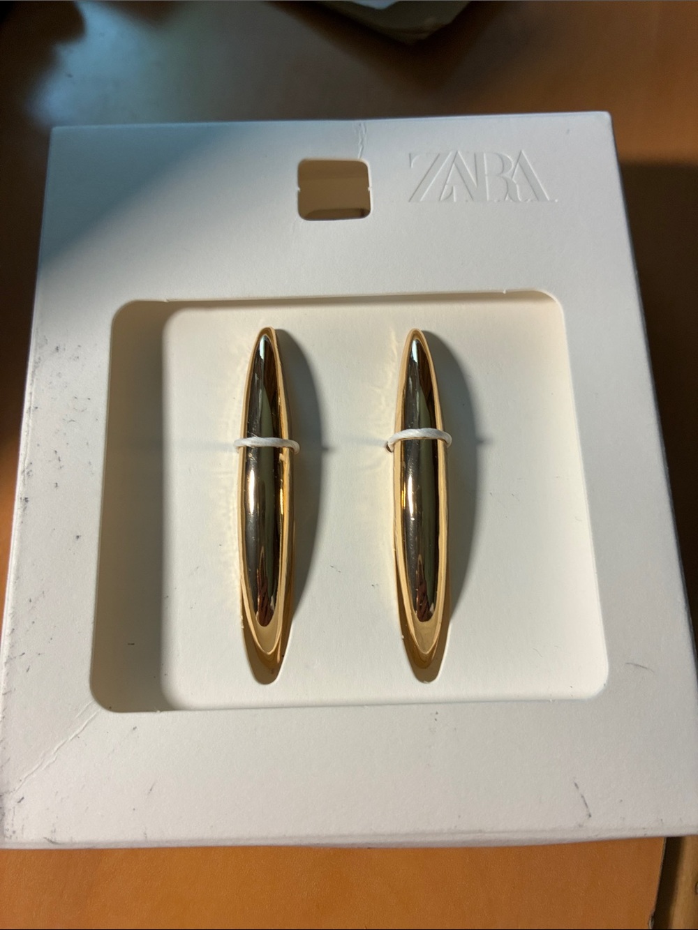 ZARA Polished Gold-Tone Elongated Tube Earrings